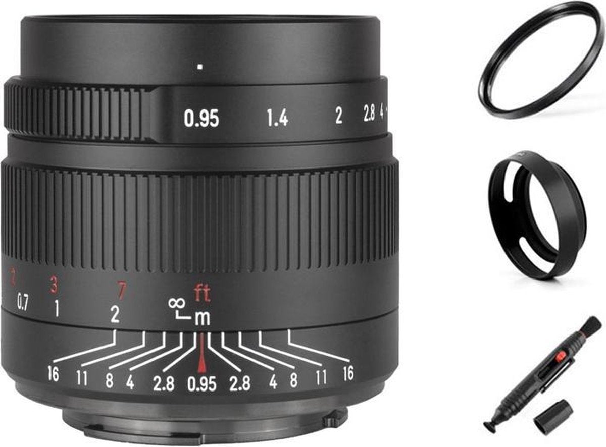7artisans 35mm F0.95 manual focus lens Fujifilm FX systeem camera + Gratis lenspen + 52mm uv filter en zonnekap