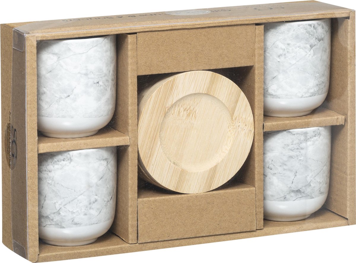 Atmosphera design koffietassen 4 stuks - Wit - 13cl - Tassen met onderzetter