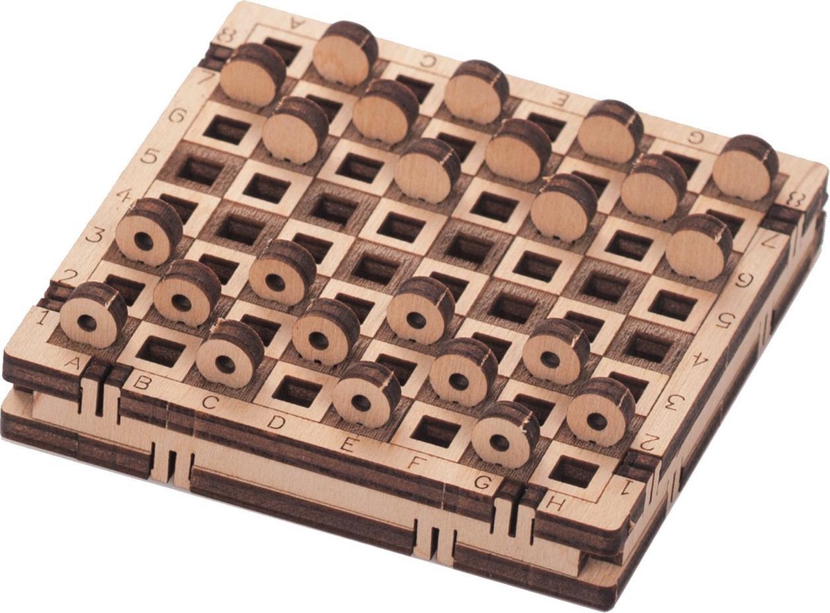 Mr. Playwood 3D puzzel modelbouw pakket Spel Dammen 72x72x18mm