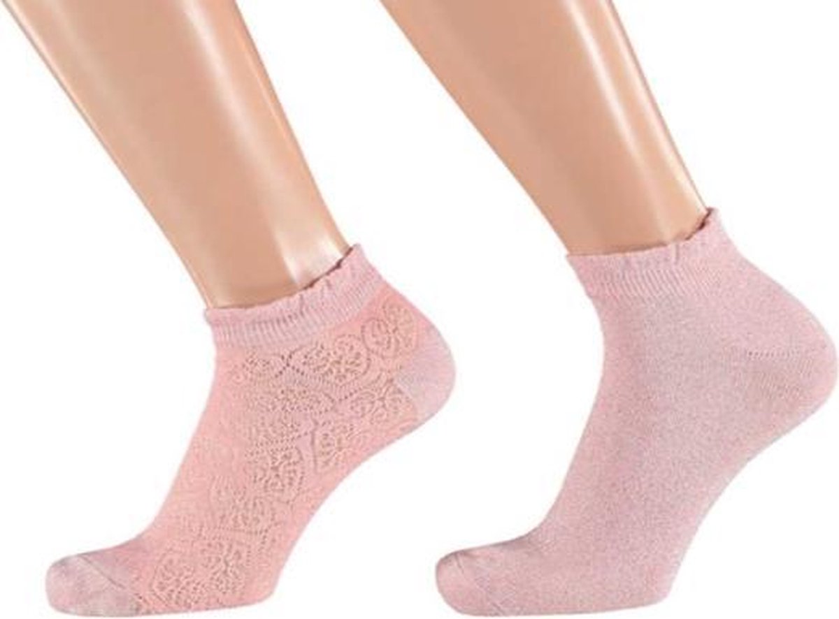 Sarlini Fashion Dames Low Sneakersok Roze | 2-Pack | Maat 36-41