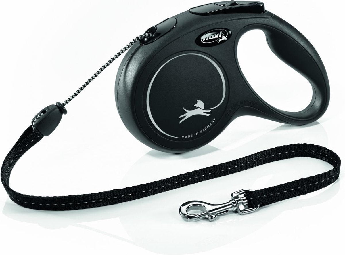 Flexi New Classic Koord - Hondenriem - Zwart - M - 5 m - (<20 kg)