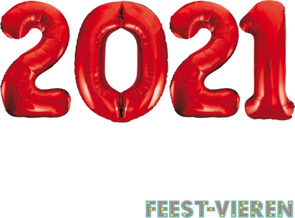 Folieballon 2021 rood 86cm | Oud & Nieuw Versiering | Nieuwjaar ballonnen