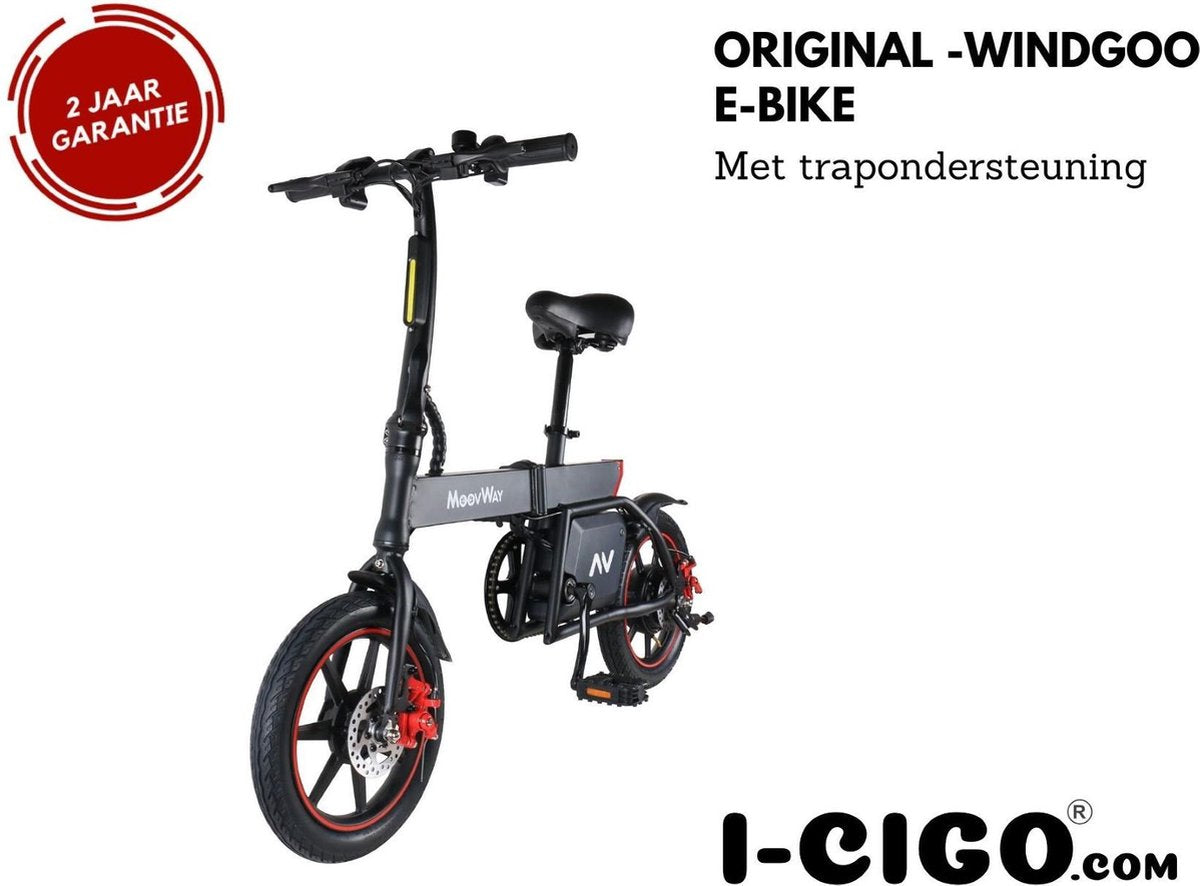 Moovway - E-Bike - Elektrische Fiets - vouwfiets- trapondersteuning fiets - 14inch -Zwart