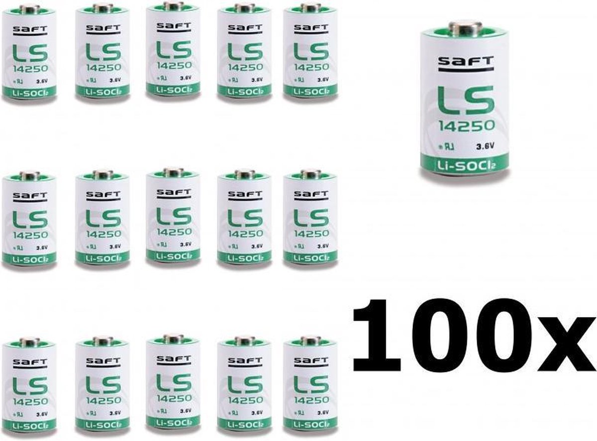 100 Stuks - SAFT LS14250 / 1/2AA Lithium batterij 3.6V
