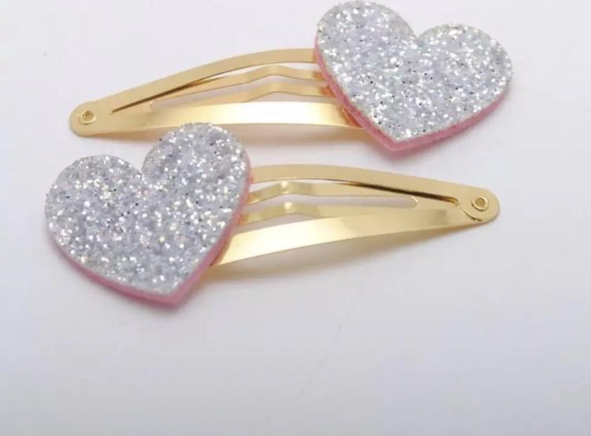 Haarspeldjes Glitter hartjes Zilver