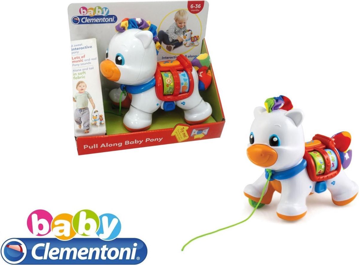 Baby - Clementoni - Pull Along Baby - Pony - Dieren - Melodie  - Activiteiten Pony - 20 x 21 cm - Muziek - Trekfiguur