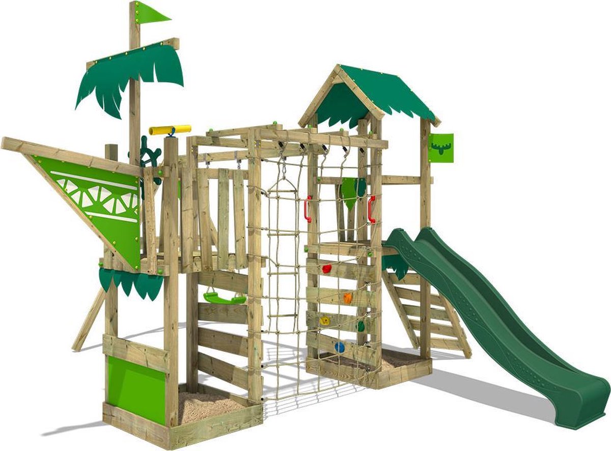 FATMOOSE Speeltoestel voor tuin WaterWorld met schommel en groene glijbaan