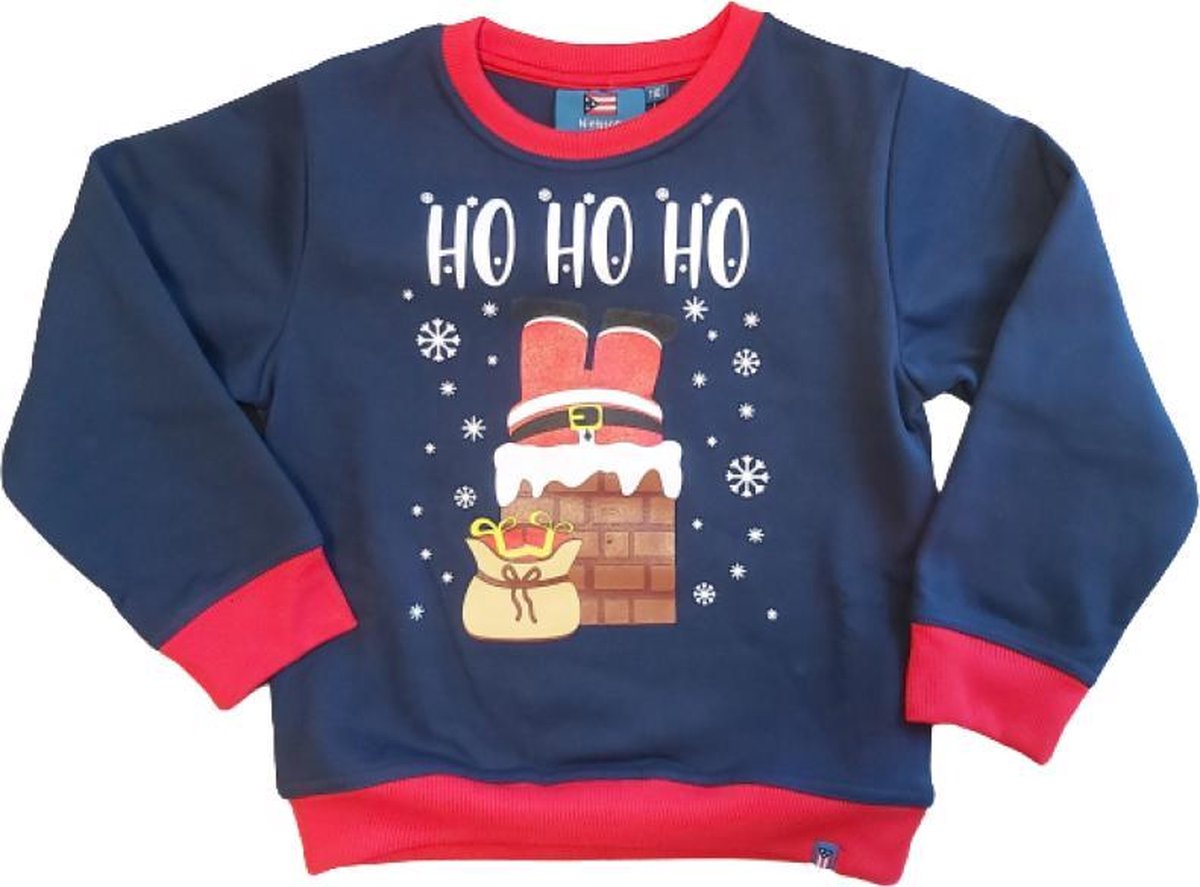 navyblauwe kersttrui HO HO HO maat 116
