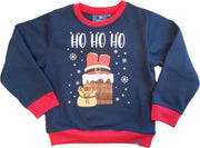 navyblauwe kersttrui HO HO HO maat 116