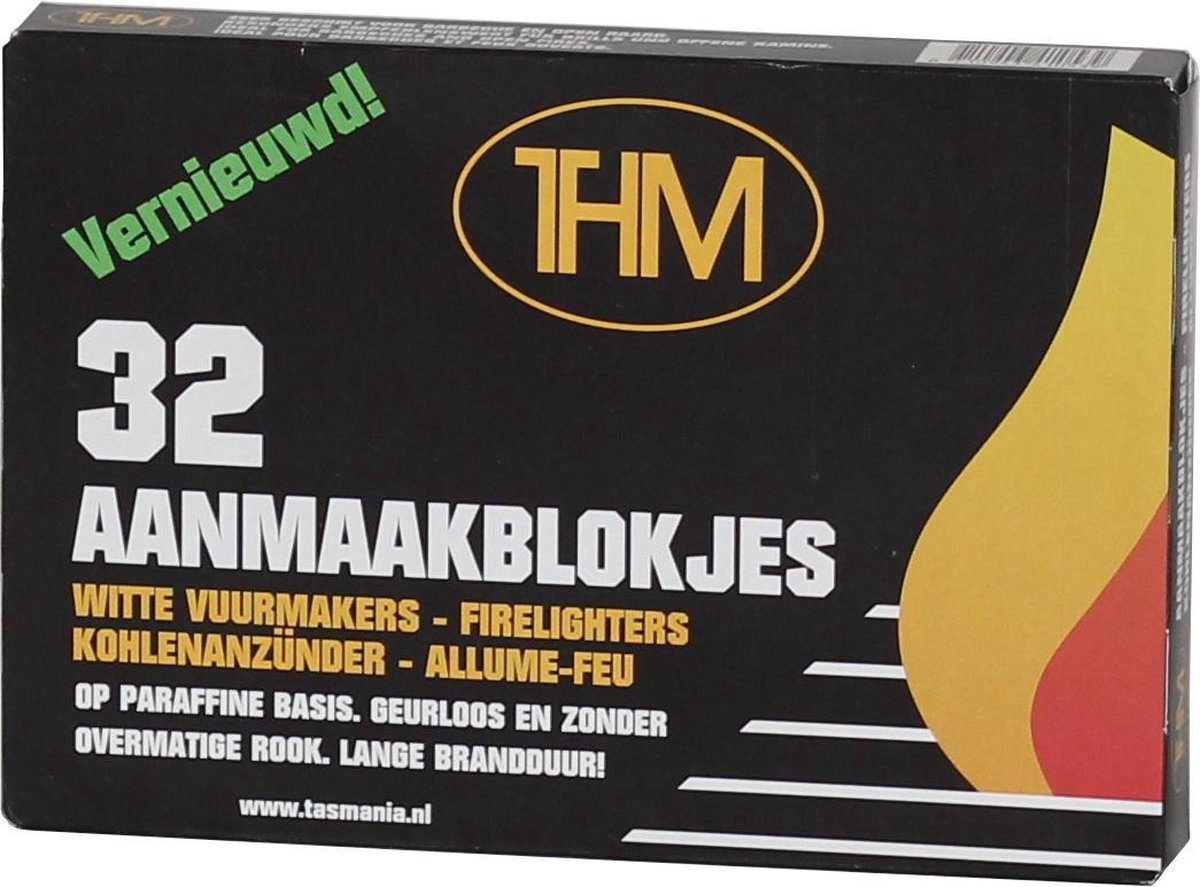 THM Witte Aanmaakblokjes 32 stuks Paraffine - omdoos van 24 pakjes