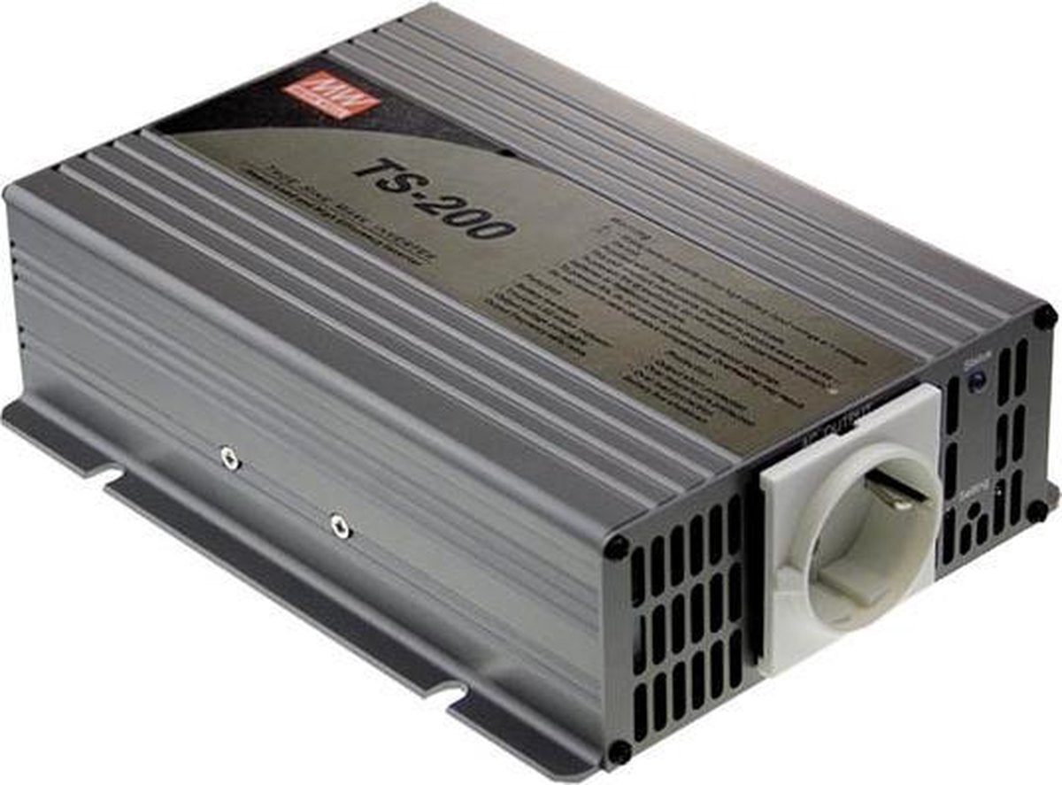 MEAN WELL - DC-AC INVERTER MET ZUIVERE SINUSGOLF  - 200 W - DUITS STOPCONTACT