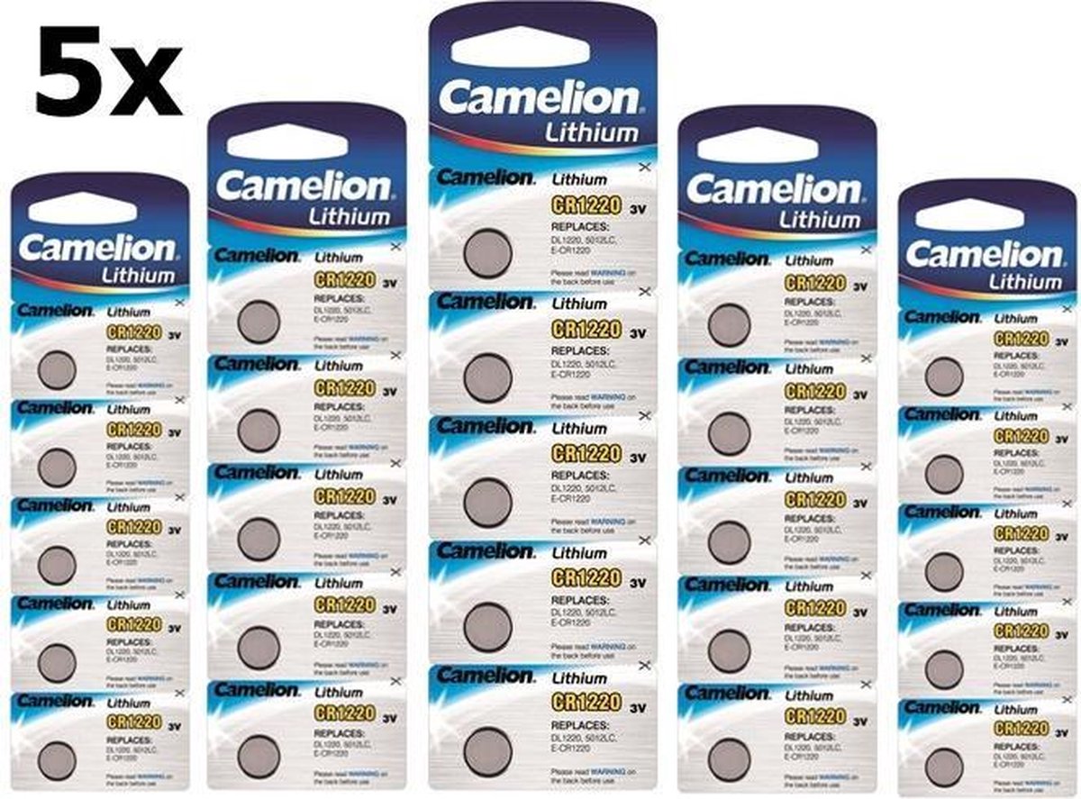 25 Stuks (5 Blisters a 5St) - Camelion CR1220 3V 40mAh lithium knoopcelbatterij