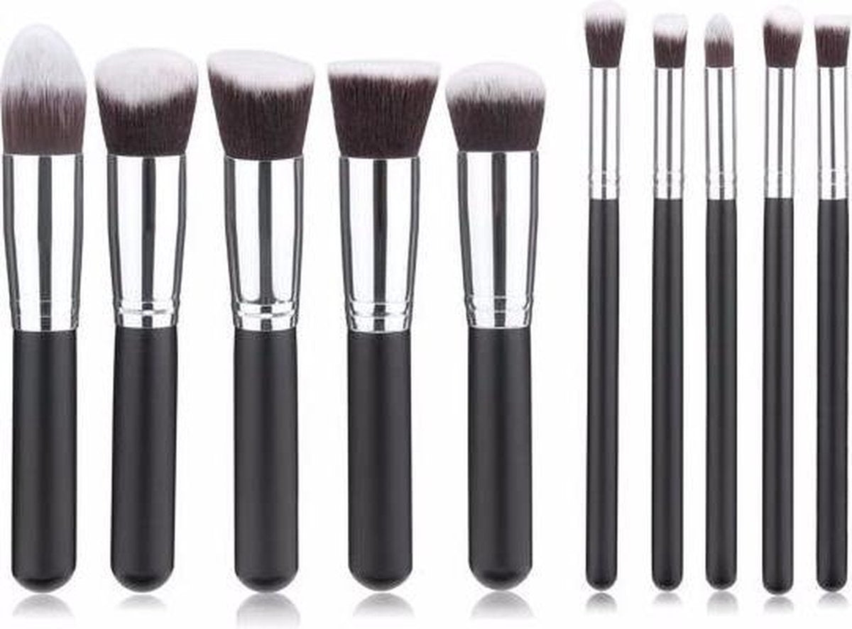 Kabuki Professionele Make-up Kwasten - Kwastenset - Zwart/Zilver - 10 delig