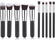 Kabuki Professionele Make-up Kwasten - Kwastenset - Zwart/Zilver - 10 delig