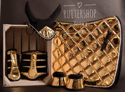 Goud Holo complete Set PONY -COB -FULL - zadeldek - 2 flextrainers voorr - springschoenen - oornet - ruiter - sport - dressuur - paard - pony