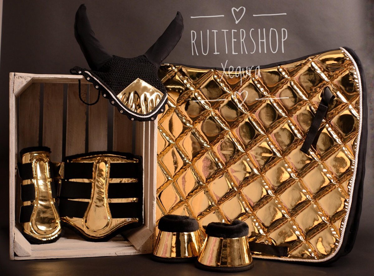Goud Holo complete Set PONY -COB -FULL - zadeldek - 2 flextrainers voorr - springschoenen - oornet - ruiter - sport - dressuur - paard - pony