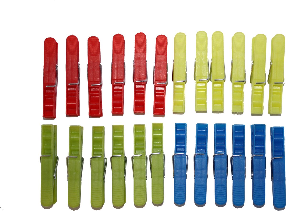 Knijpers plastic 24 stuks 4 kleuren