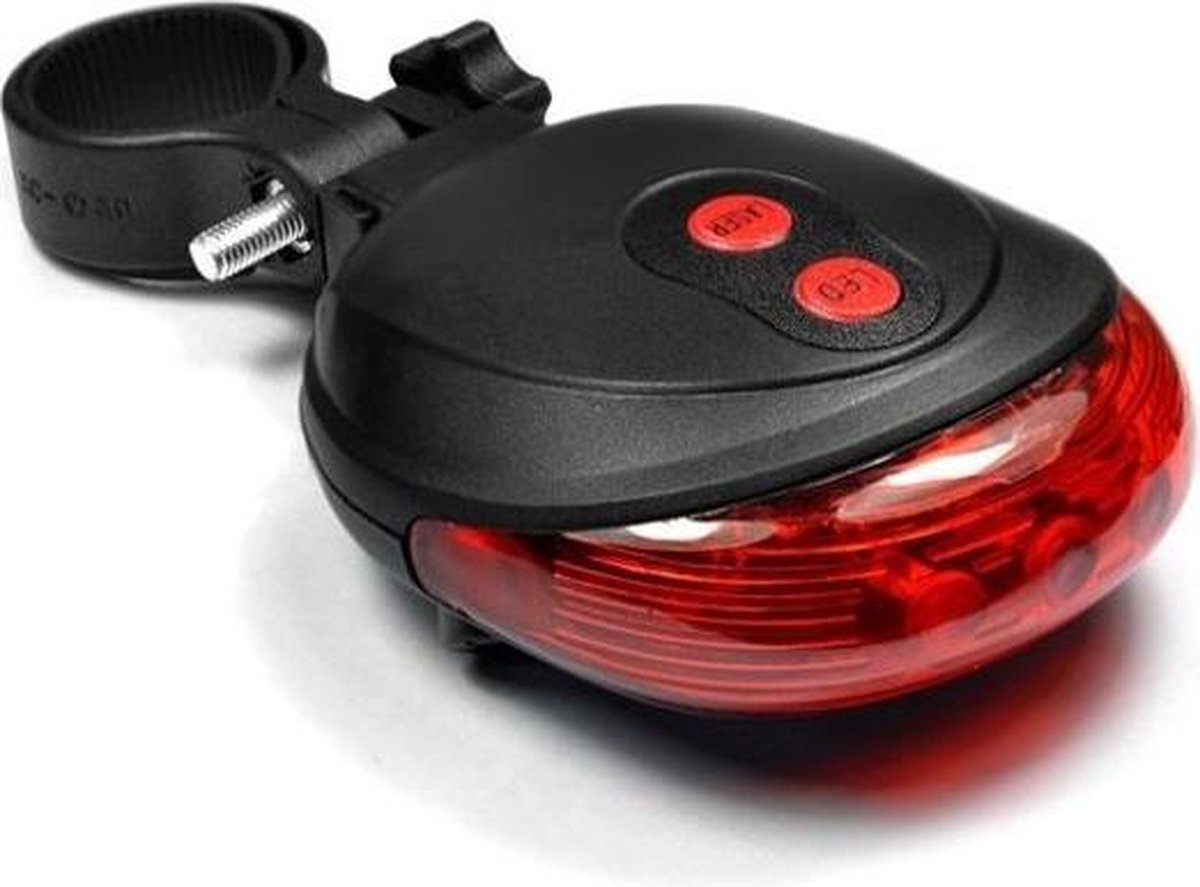 LED Lamp Fiets Verlichting Met Laser | Fietsverlichting | 9 Verschillende Functie's | Achterlicht | Achter Lamp Fiets | Achterlamp met Laser Incl. Batterijen