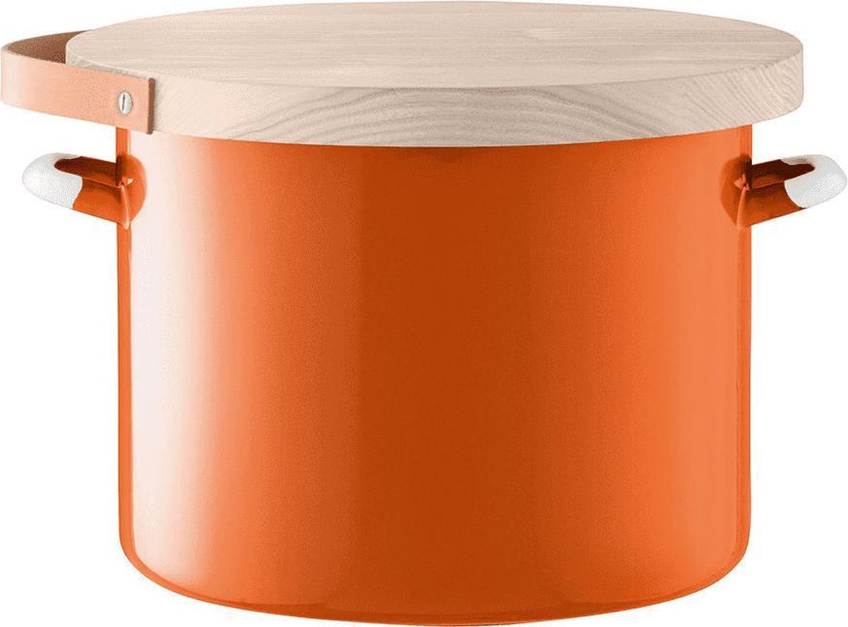 L.S.A. Utility Voorraadpot - Incl. Eikenhouten Deksel - Geëmailleerd Staal - Ø 31 x 25 cm - Oranje