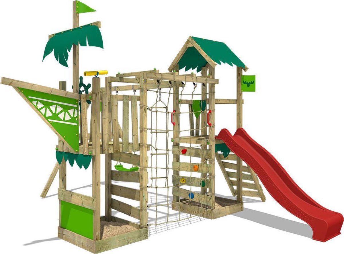 FATMOOSE Speeltoestel voor tuin WaterWorld met schommel en rode glijbaan