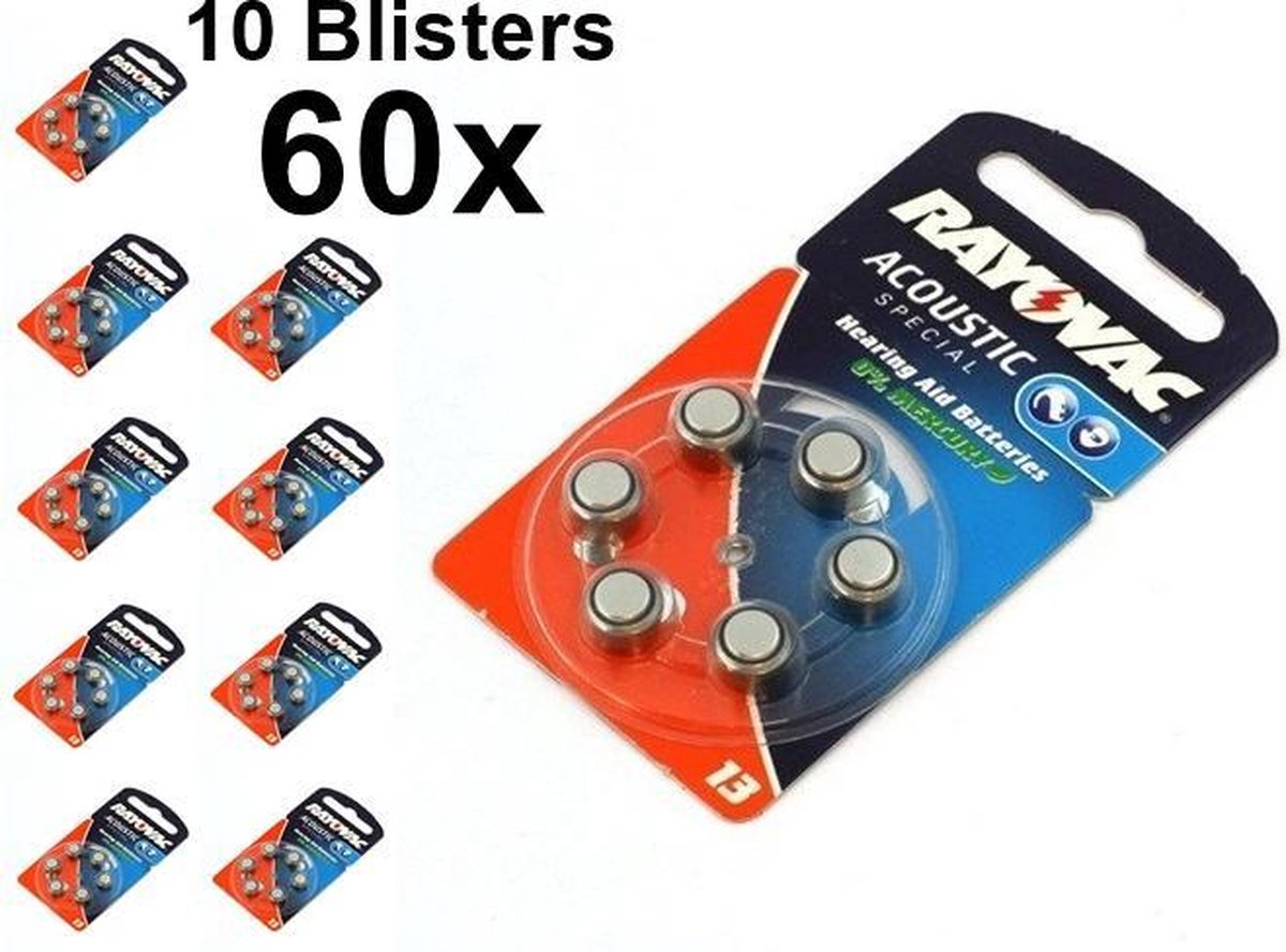 60 Stuks - Rayovac Acoustic HA13 / 13 / PR48 / ZL2 310mAh 1.4V gehoorapparaat batterij