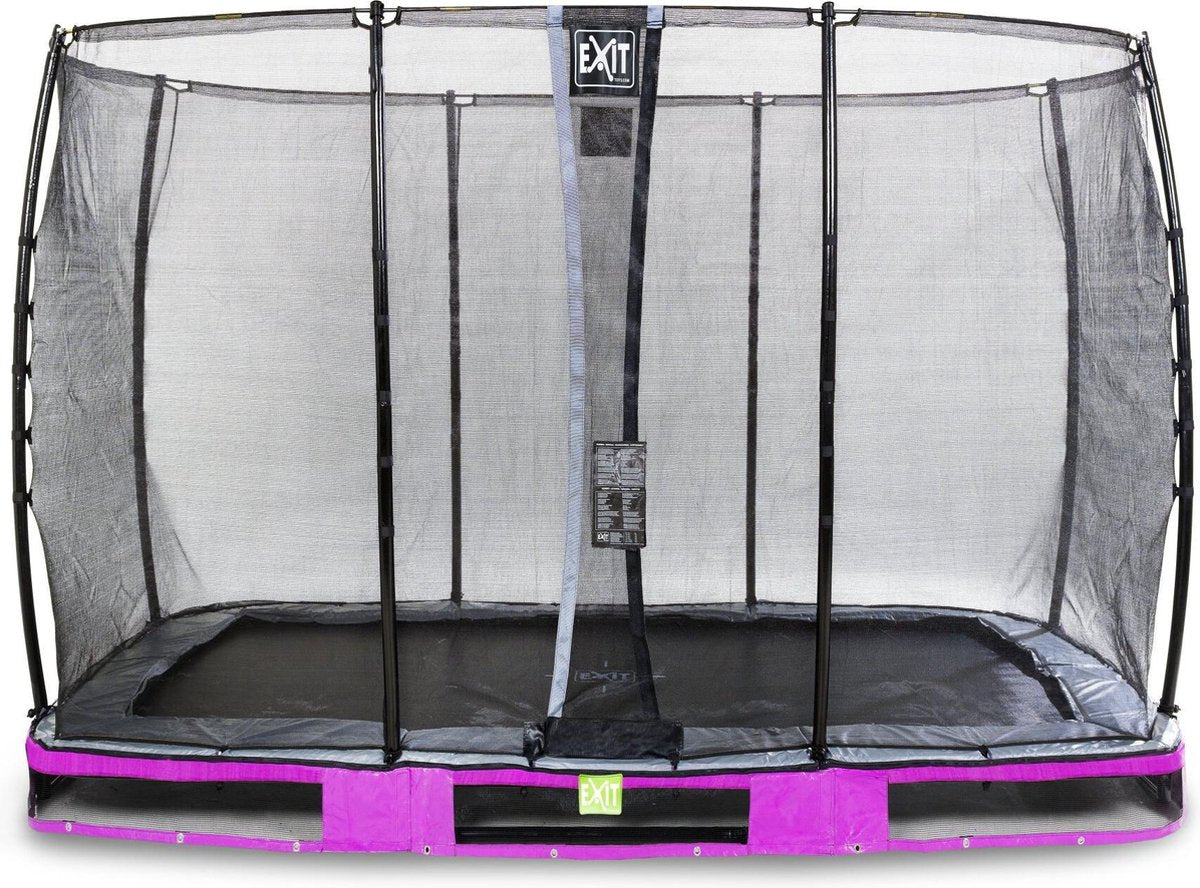 Trampoline EXIT Elegant inground - 214x366cm met Economy veiligheidsnet - paars