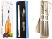 Wijnkoeler - Wijnkoeler stick -  met Schenktuit + Wijnstopper – Giftbox – met Set RVS Rietjes