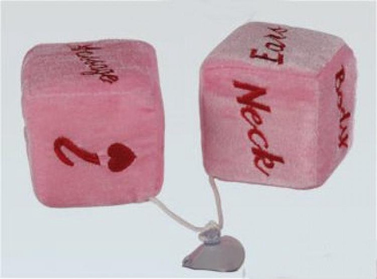 Autospiegel Dobbelstenen Tekst Hanger - Pluche Auto Spiegel Dobbelsteen - Roze - 8 cm
