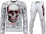 ENOS Joggingpak Heren met Print - Neon Doodskop - Wit - Maat: L
