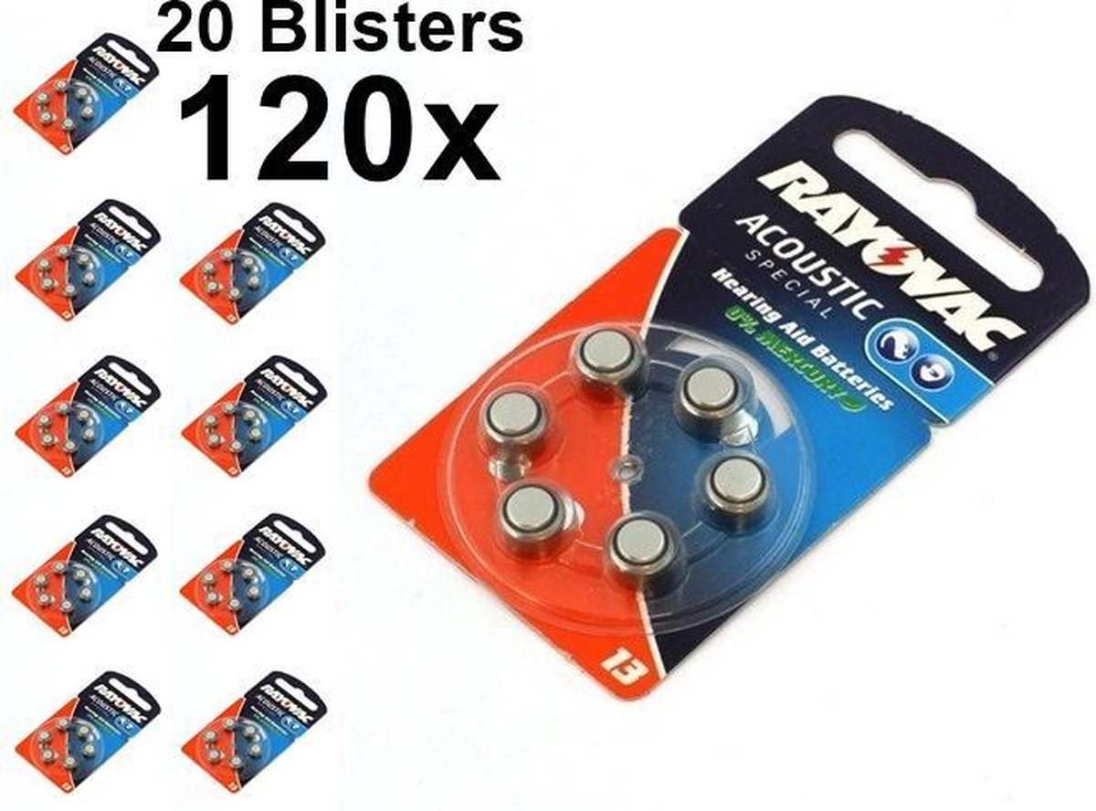 120 Stuks (20 Blisters a 6st) - Rayovac Acoustic HA13 / 13 / PR48 / ZL2 310mAh 1.4V gehoorapparaat batterij