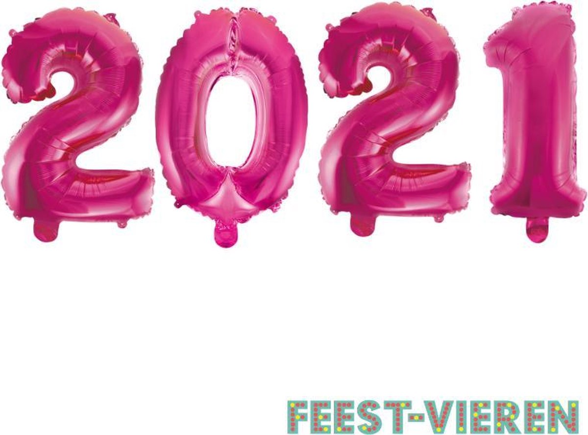 Folieballon 2021 roze 41cm | Oud & Nieuw Versiering | Nieuwjaar ballonnen