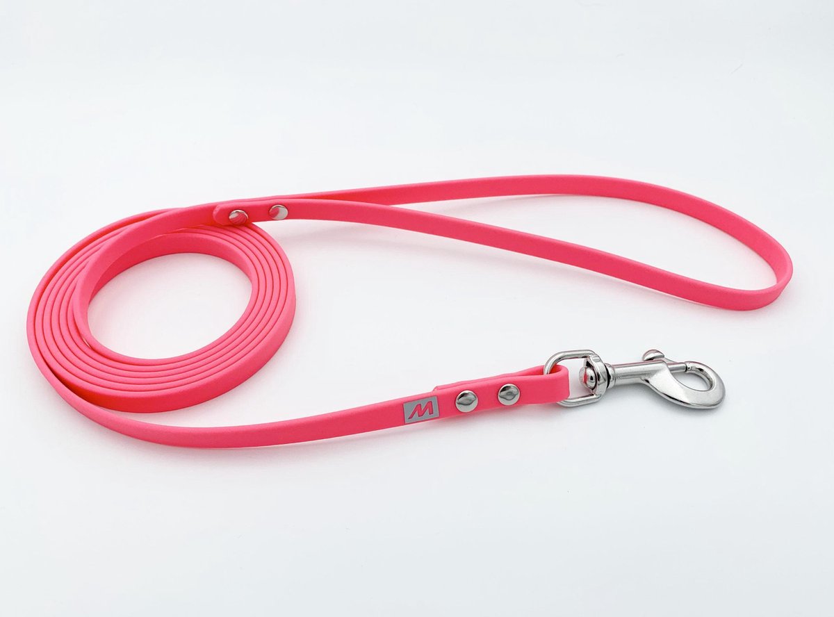 Miqdi BioThane hondenriem – neon roze – 9 mm breed - 10 meter lang - met handvat