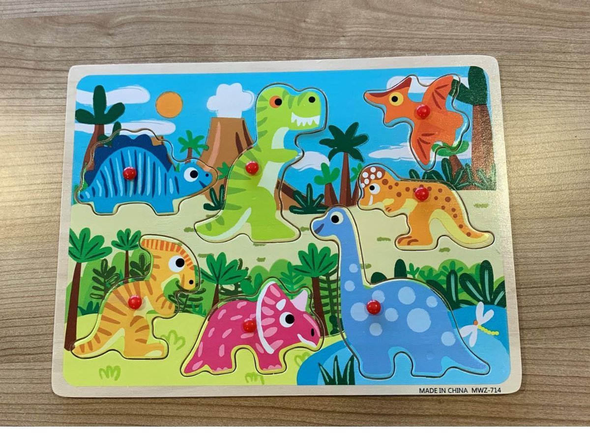 Houten kinderpuzzel | educatief | dino | vormenpuzzel | kinderen | dinosauriër | 8-delig |