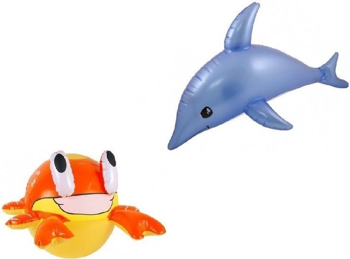Set van opblaasbare zeedieren dolfijn en krab