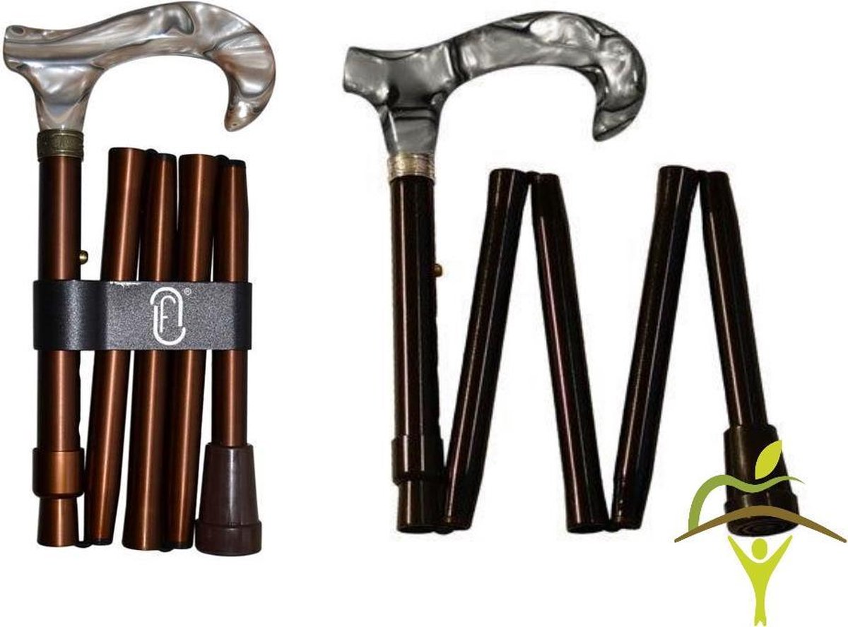 Finna wandelstok plooi- en verstelbaar houten of metacryl handvat: beige/goudkleurig