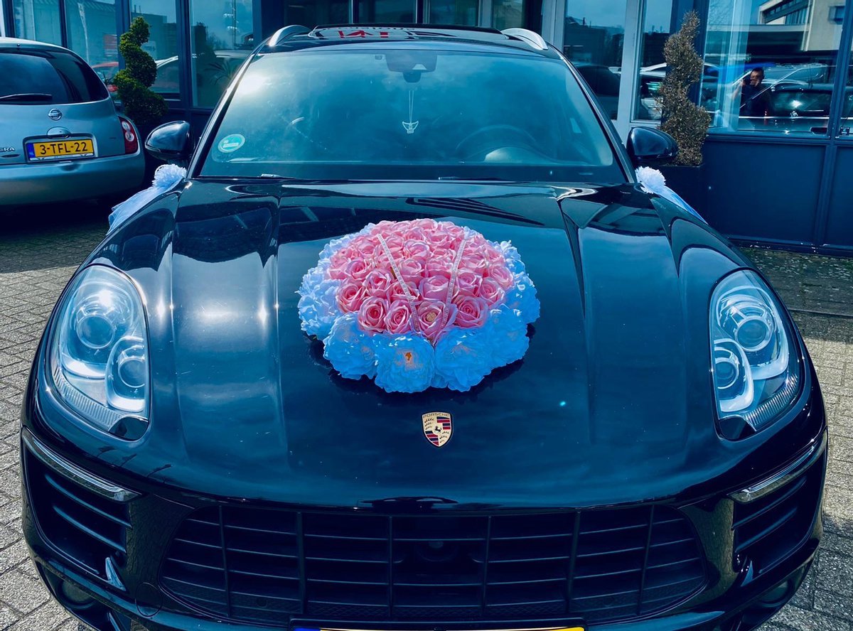 Autodeco.nl - MANALIA Luxe Trouwauto Versiering Rozen met Decoratieve Kralen- Auto Decoratie Bruiloft - Autodecoratie Trouwerij Huwelijk - Motorkap Versiering Trouwauto - Autobloemstuk Auto - Autoboeket - Bloemen op de Motorkap