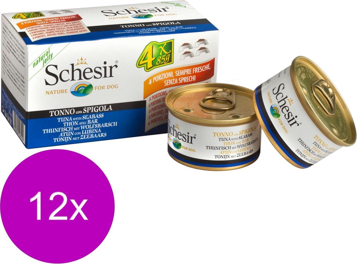 Schesir Hond Blik Multipack Gelei 4x85 g - Hondenvoer - 12 x Tonijn&Baars