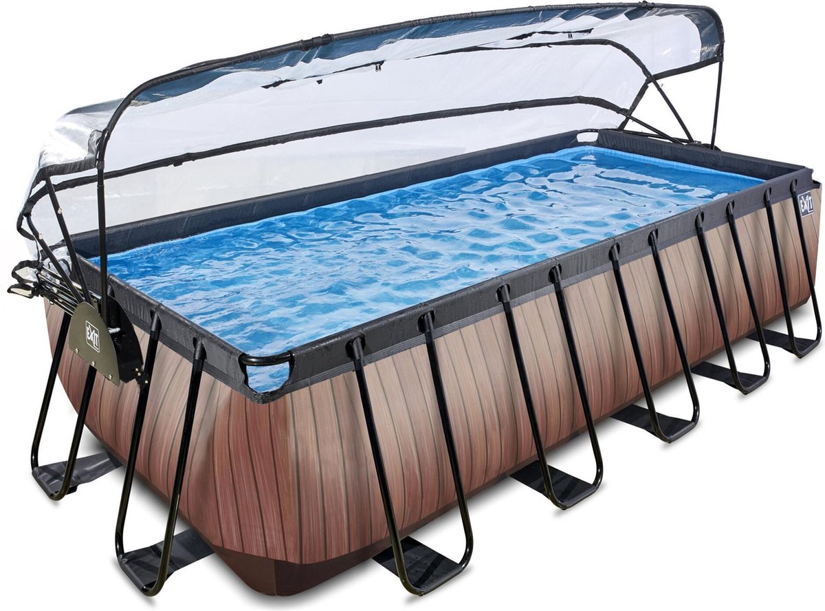 EXIT Wood zwembad 540x250x122cm met overkapping en zandfilter- en warmtepomp - bruin