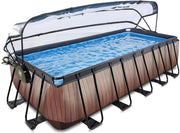 EXIT Wood zwembad 540x250x122cm met overkapping en zandfilter- en warmtepomp - bruin