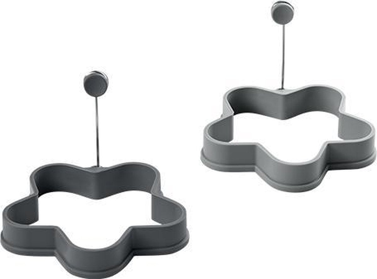 Lurch Ei- en Pannenkoekenvorm Bloem - Siliconen/RVS - Ø12.5 cm - Set van 2 Stuks - Grijs/Wit