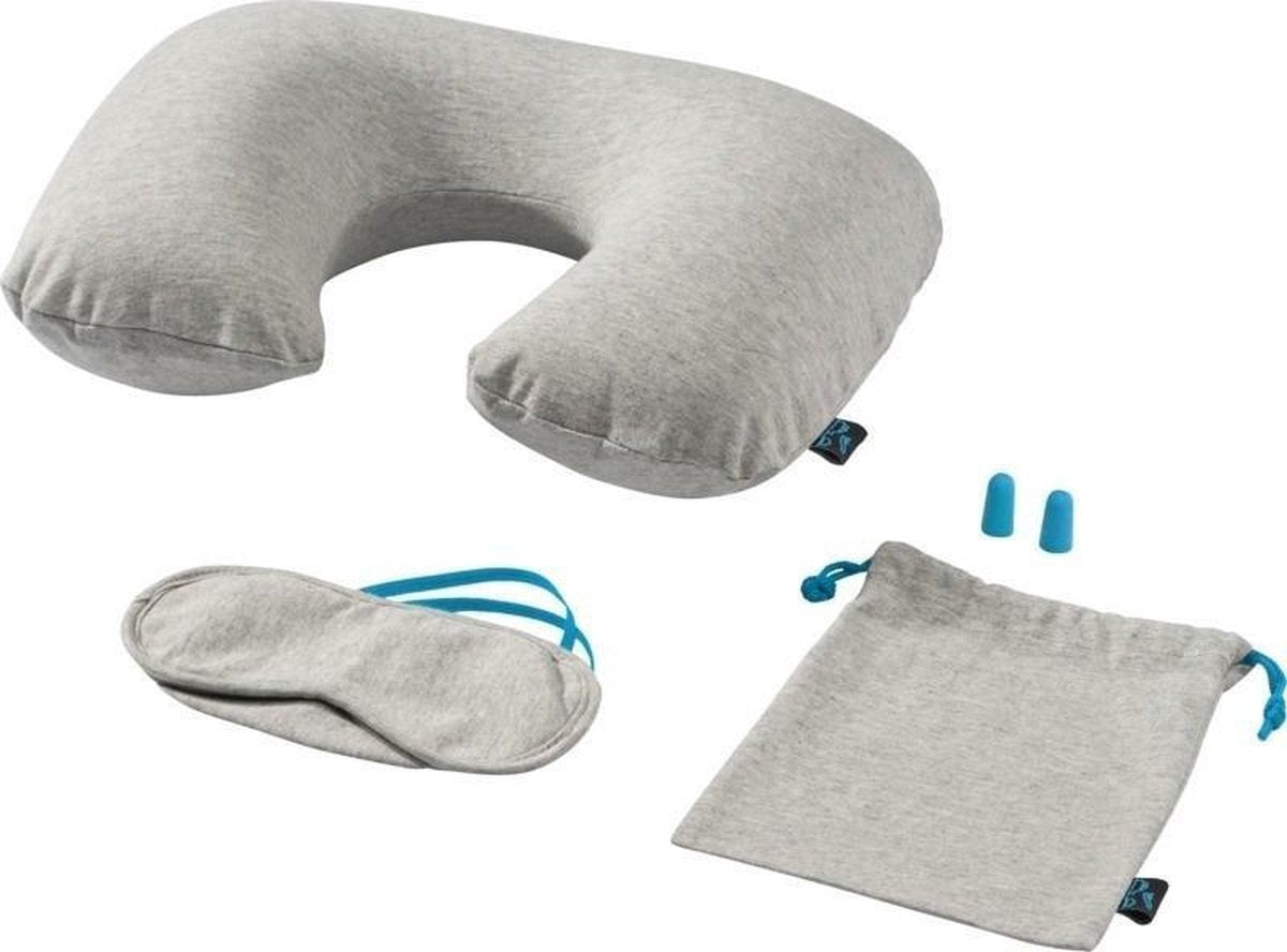 Reisset jersey grijs - Reiskussens/nekkussens/slaapmasker/oordopjes - Handig voor op reis/vakantie