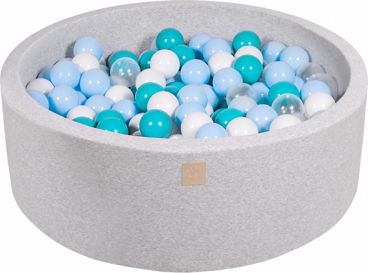 MeowBaby® Ronde Ballenbak set incl 200 ballen 90x30cm - Licht Grijs: Turquoise