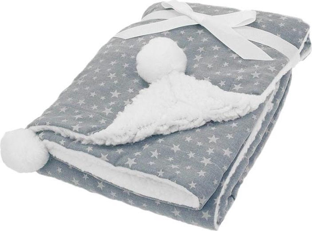 Soft Touch Babydeken Sterren Pompom 75 X 100 Cm Blauw
