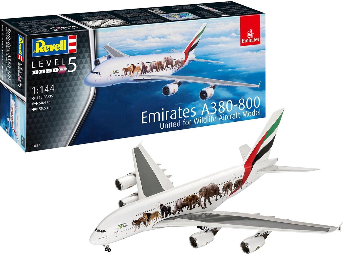 1:144 Revell 03882 Airbus A380-800 Emirates "Wild Life" Plastic kit