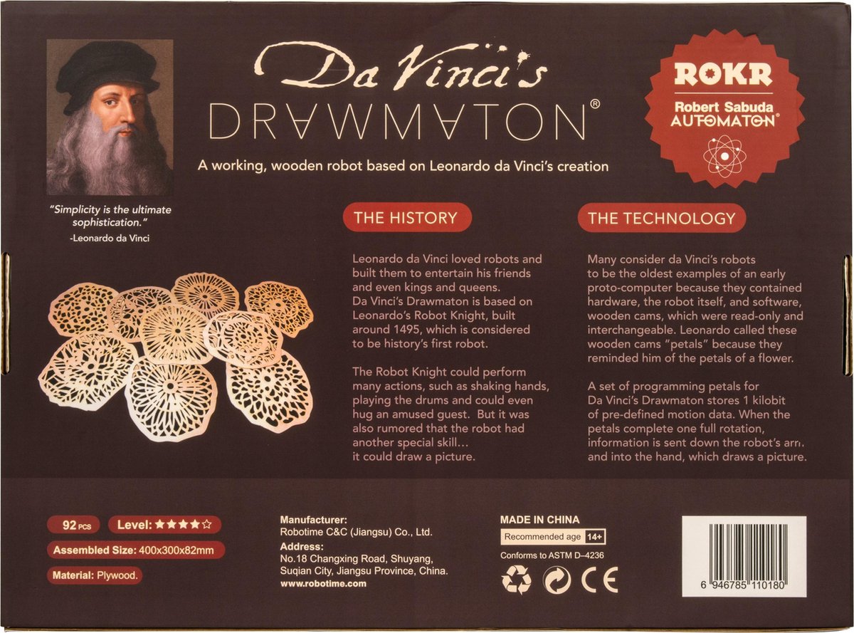 Robotime Da Vinci's Drawmaton The Robot - Tekenmachine - Houten Modelbouw