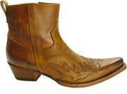 Sendra 11783 Mimo Bruin Heren Enkellaars Cowboy Western Korte Laarzen Spitse Neus Beetje Schuine Hak Rits Sluiting Handgemaakt Echt Leer Maat 42