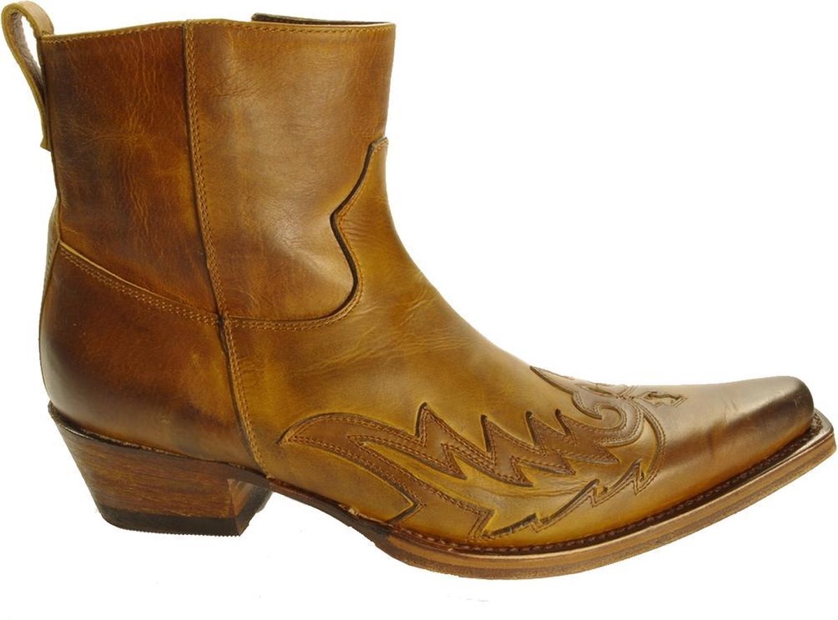 Sendra 11783 Mimo Bruin Heren Enkellaars Cowboy Western Korte Laarzen Spitse Neus Beetje Schuine Hak Rits Sluiting Handgemaakt Echt Leer Maat 42