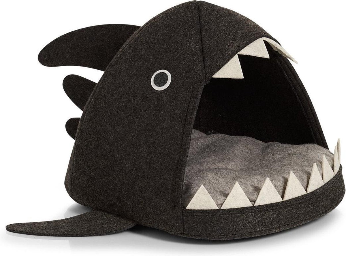 Zeller "Shark" kattenmand | mand voor de kat 45 x 38 x 32cm | zwart | haai kattenbed | poes poezen mand | katten bed met afwasbaar kussen | stof dierenmand