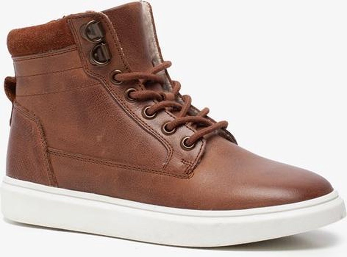 Groot gevoerde leren jongens veterboots - Bruin - Maat 33