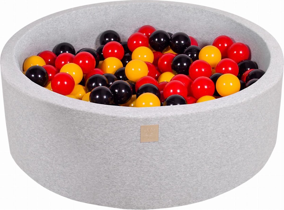 MeowBaby® Ronde Ballenbak set incl 200 ballen 90x30cm - Licht Grijs: Geel